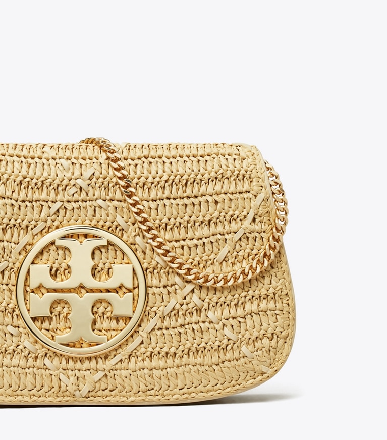 Tory Burch designer clutches Reva Raffia Clutch in Natural angle