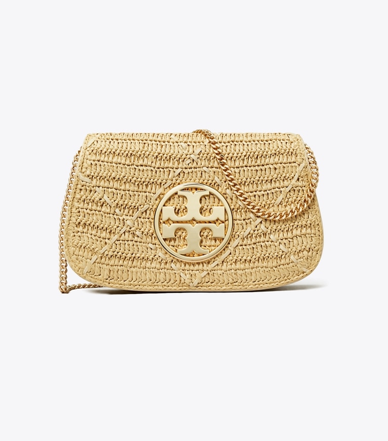 Tory Burch designer clutches Reva Raffia Clutch in Natural angle