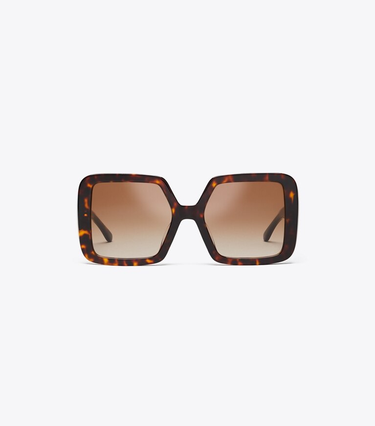 Tory Burch designer sunglasses & eyewear Reva Square Sunglasses in DARK TORTOISE front