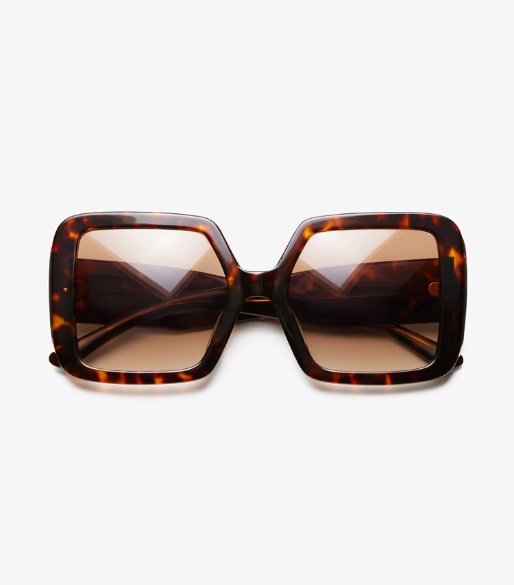 Tory Burch designer sunglasses & eyewear Reva Square Sunglasses in DARK TORTOISE overhead