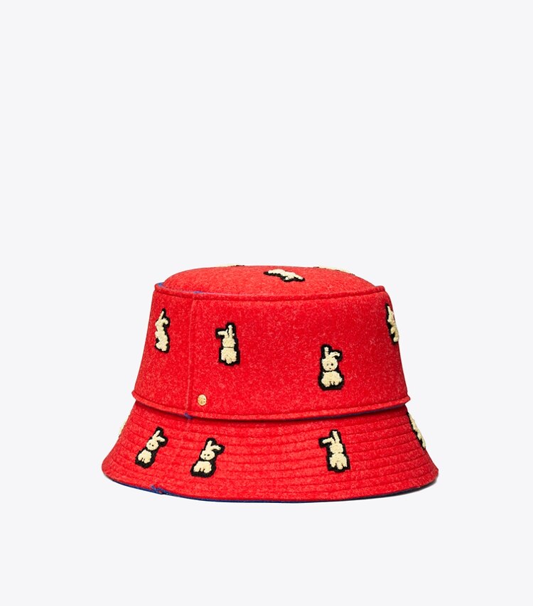 Tory Burch designer hats Reva the Rabbit Felt Bucket Hat in Rambutan front