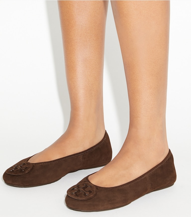 Tory Burch designer flats Reva Travel Ballet in DARK COCOA / DARK COCOA angle