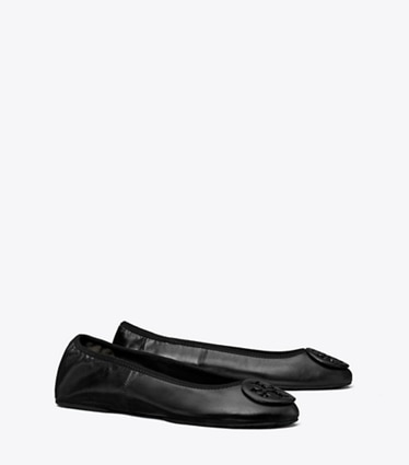 Tory Burch designer flats Reva Travel Ballet in PERFECT BLACK / PERFECT BLACK angle