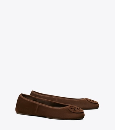 Tory Burch designer flats Reva Travel Ballet in DARK COCOA / DARK COCOA angle