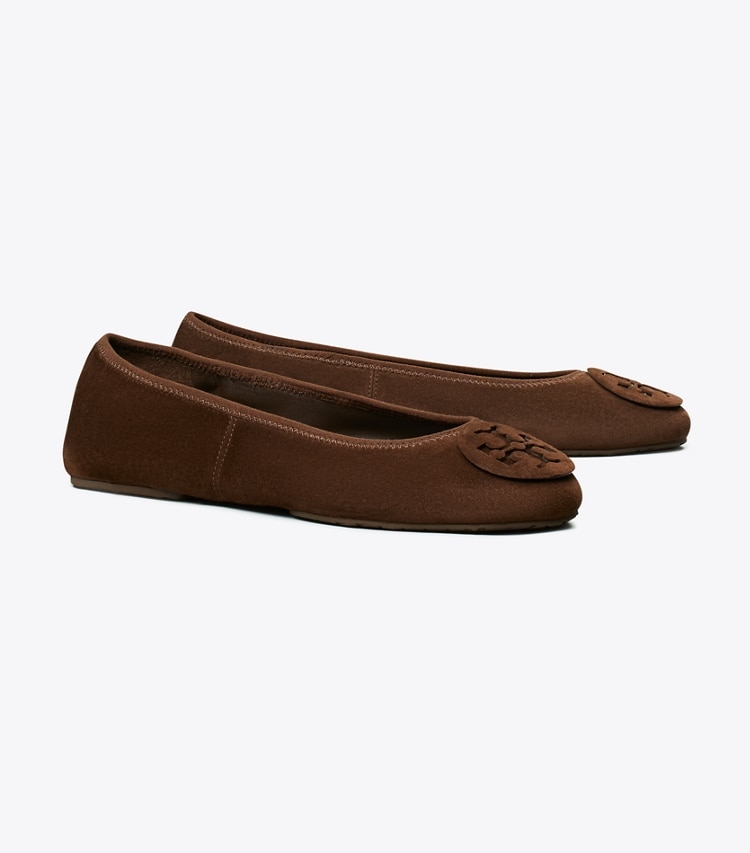 Tory Burch designer flats Reva Travel Ballet in DARK COCOA / DARK COCOA angle