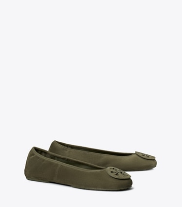 Tory Burch designer flats Reva Travel Ballet in LECCIO / LECCIO angle