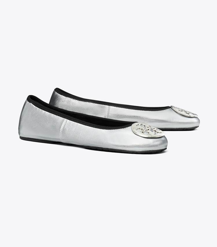 Tory Burch designer flats Reva Travel Ballet in SILVER / SILVER angle