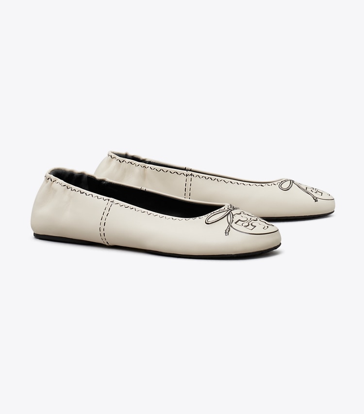 Tory Burch designer flats Reva Travel Ballet in NEW CREAM angle