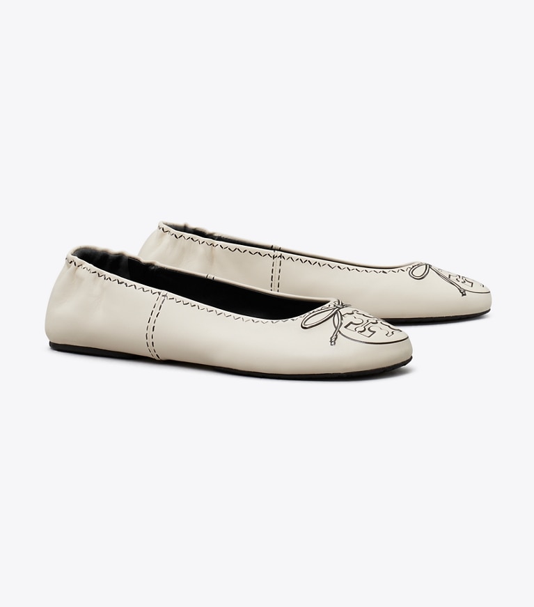 Tory Burch designer flats Reva Travel Ballet in NEW CREAM angle