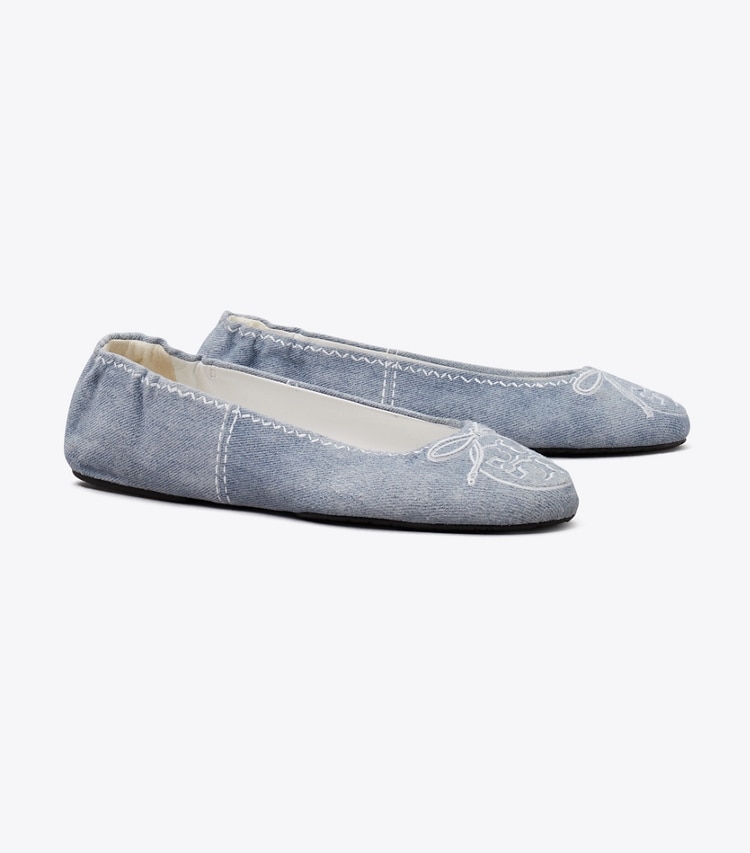 Tory Burch designer flats Reva Travel Ballet in BLUE CLOUD angle