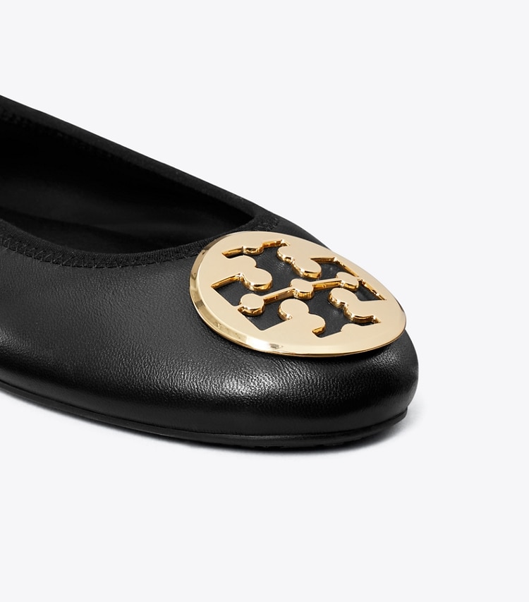 Tory Burch designer flats Reva Travel Ballet in PERFECT BLACK / GOLD detail