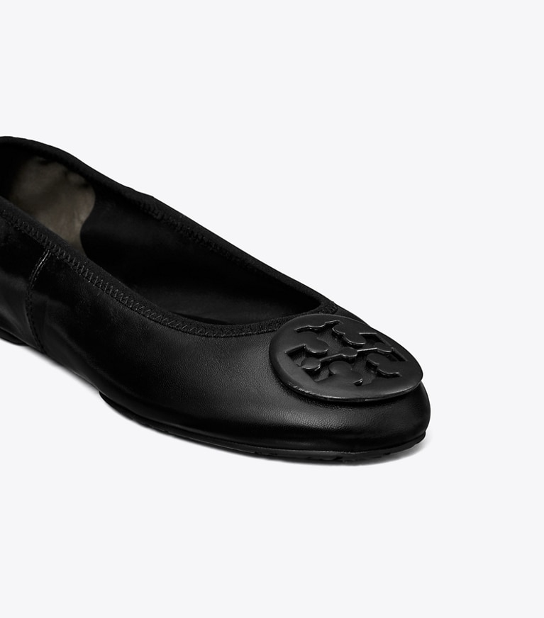 Tory Burch designer flats Reva Travel Ballet in PERFECT BLACK / PERFECT BLACK angle