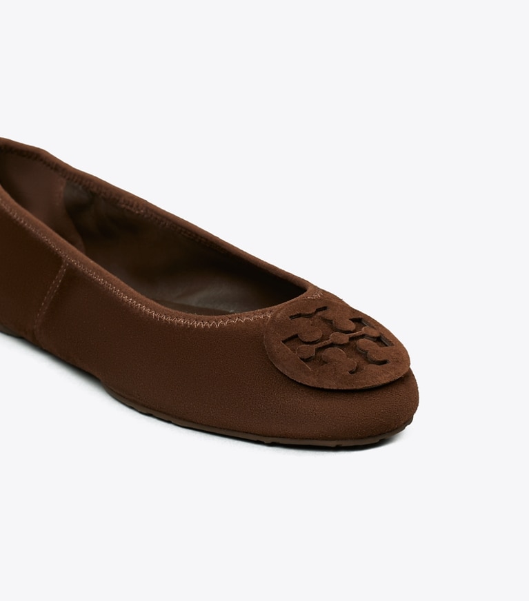 Tory Burch designer flats Reva Travel Ballet in DARK COCOA / DARK COCOA angle
