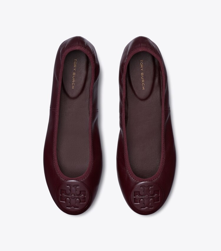 Tory Burch designer flats Reva Travel Ballet in DARK CARMINE / DARK CARMINE overhead