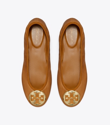 Tory Burch designer flats Reva Travel Ballet in PECAN PRALINE overhead