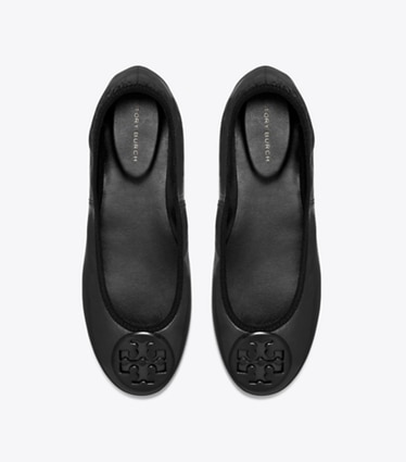 Tory Burch designer flats Reva Travel Ballet in PERFECT BLACK / PERFECT BLACK overhead