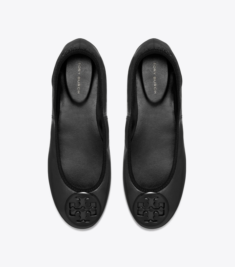 Tory Burch designer flats Reva Travel Ballet in PERFECT BLACK / PERFECT BLACK angle