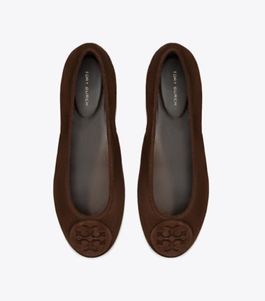 Tory Burch designer flats Reva Travel Ballet in DARK COCOA / DARK COCOA overhead