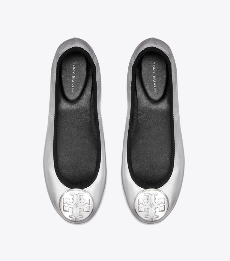 Tory Burch designer flats Reva Travel Ballet in SILVER / SILVER angle