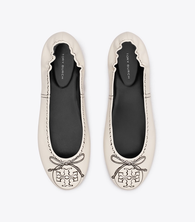 Tory Burch designer flats Reva Travel Ballet in NEW CREAM overhead