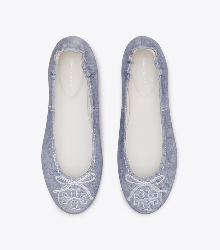 Tory Burch designer flats Reva Travel Ballet in BLUE CLOUD overhead