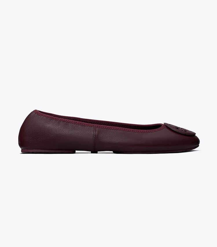 Tory Burch designer flats Reva Travel Ballet in DARK CARMINE / DARK CARMINE side