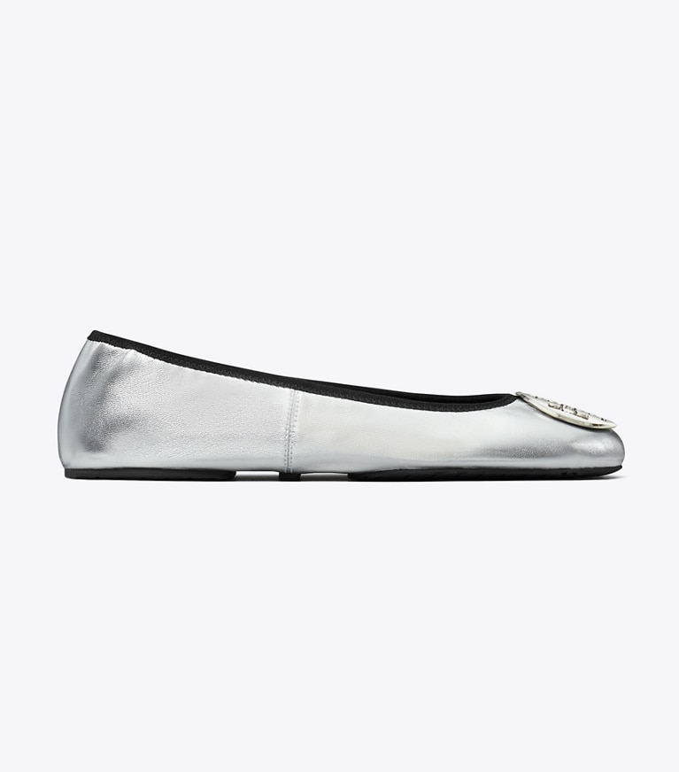 Tory Burch designer flats Reva Travel Ballet in SILVER / SILVER angle