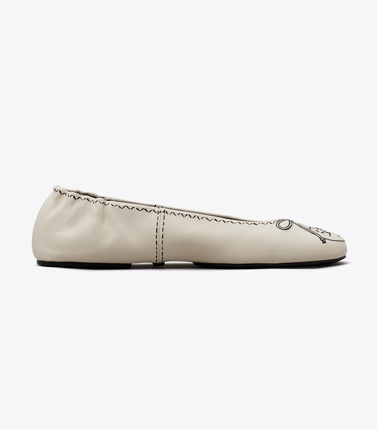Tory Burch designer flats Reva Travel Ballet in NEW CREAM side