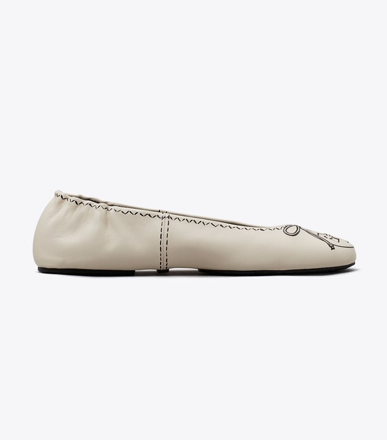 Tory Burch designer flats Reva Travel Ballet in NEW CREAM side