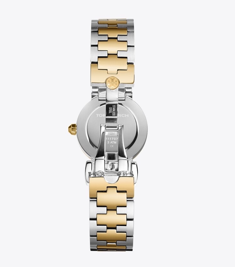 Tory Burch designer strap watches Reva Watch, Two-Tone Gold/Stainless Steel/Ivory, 28 MM in Gold/Silver/Ivory back