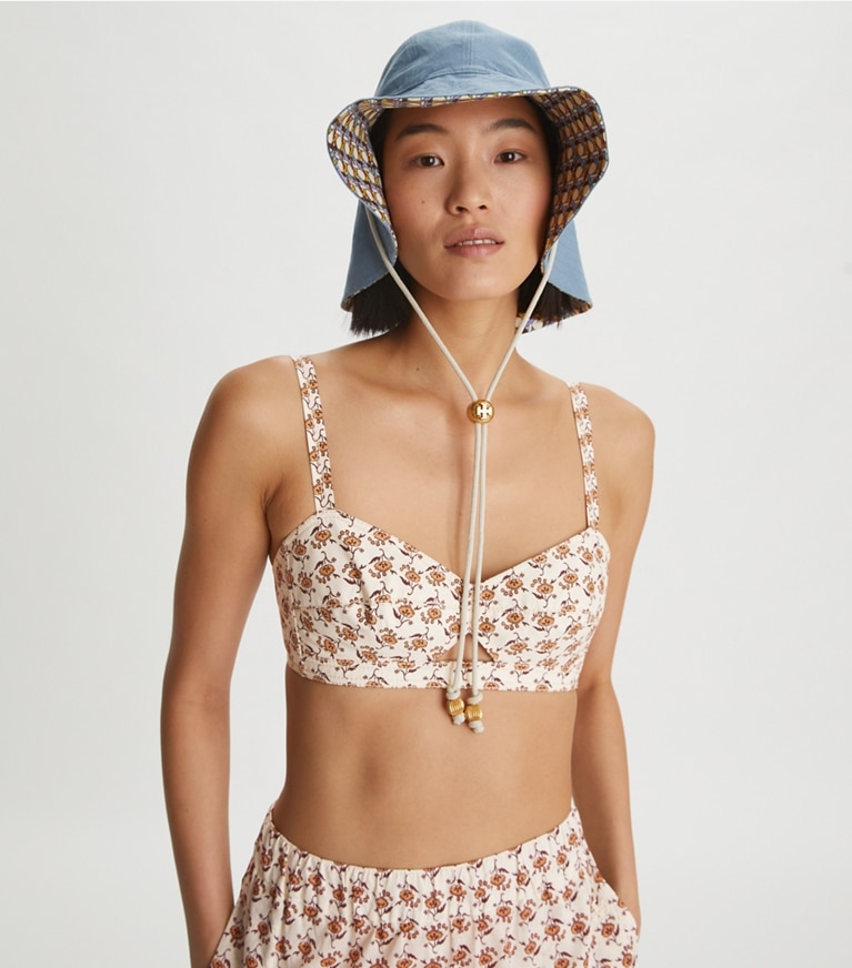 Tory Burch designer hats Reversible Basket-Weave Bucket Hat  in Multi front