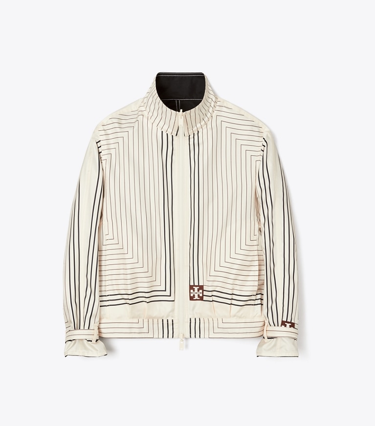 Tory Burch designer jackets Reversible Cotton Poplin Bomber Jacket in Black front