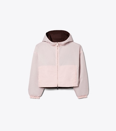Tory Burch designer jackets Reversible Cropped Nylon Jacket in Rose / Dark Bordeaux front