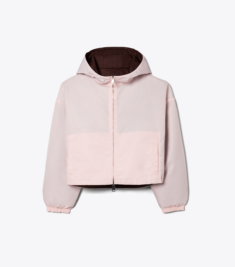 Tory Burch designer jackets Reversible Cropped Nylon Jacket in Rose / Dark Bordeaux front