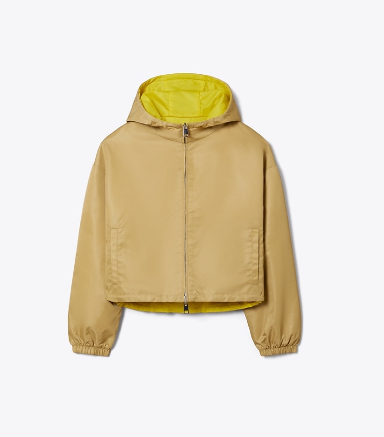 Tory Burch designer jackets Reversible Cropped Nylon Jacket in Green / Lemon front