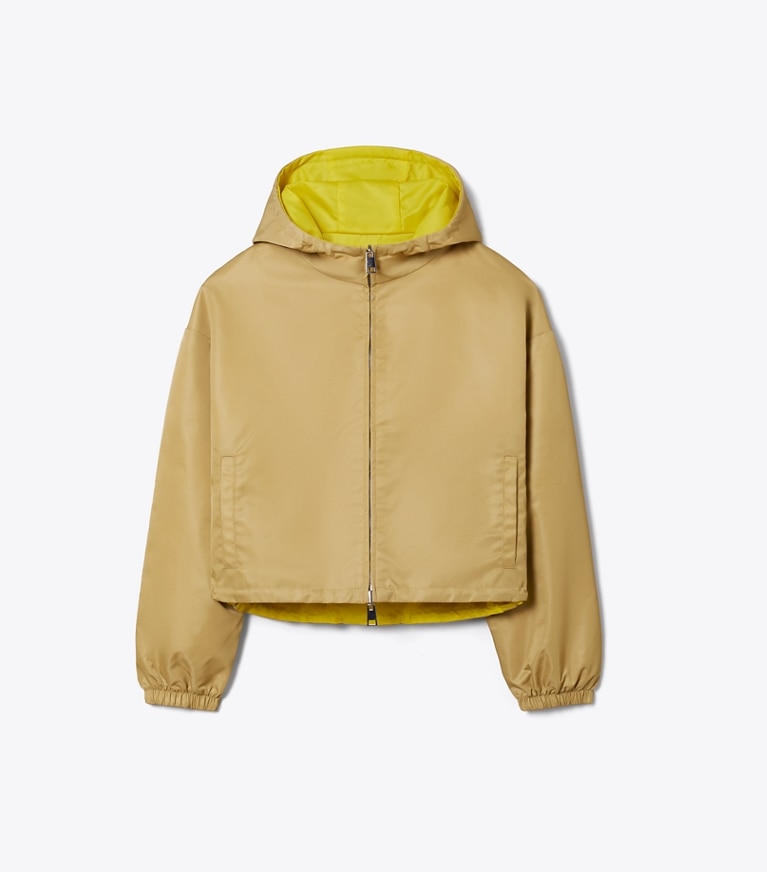 Tory Burch designer jackets Reversible Cropped Nylon Jacket in Green / Lemon front