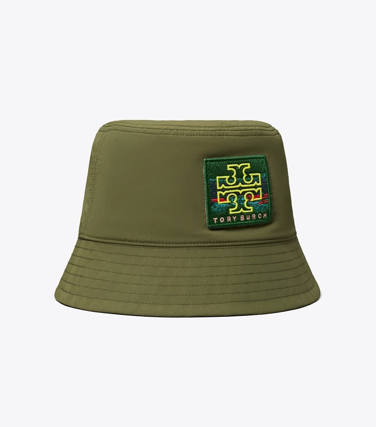 Tory Sport designer hats Reversible Nylon Bucket Hat in Light Olive angle