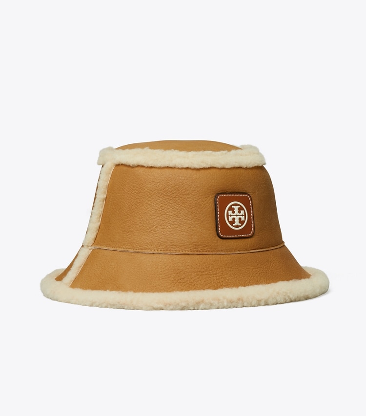 Tory Burch designer hats Reversible Shearling Bucket Hat in Brown / LIGHT NATURAL front