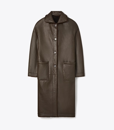 Tory Burch designer coats Reversible Shearling Coat in Cacao front