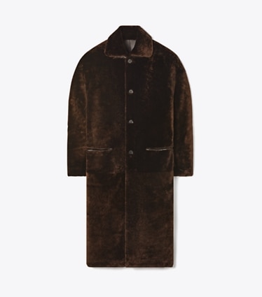 Tory Burch designer coats Reversible Shearling Coat in Cacao packable reversible