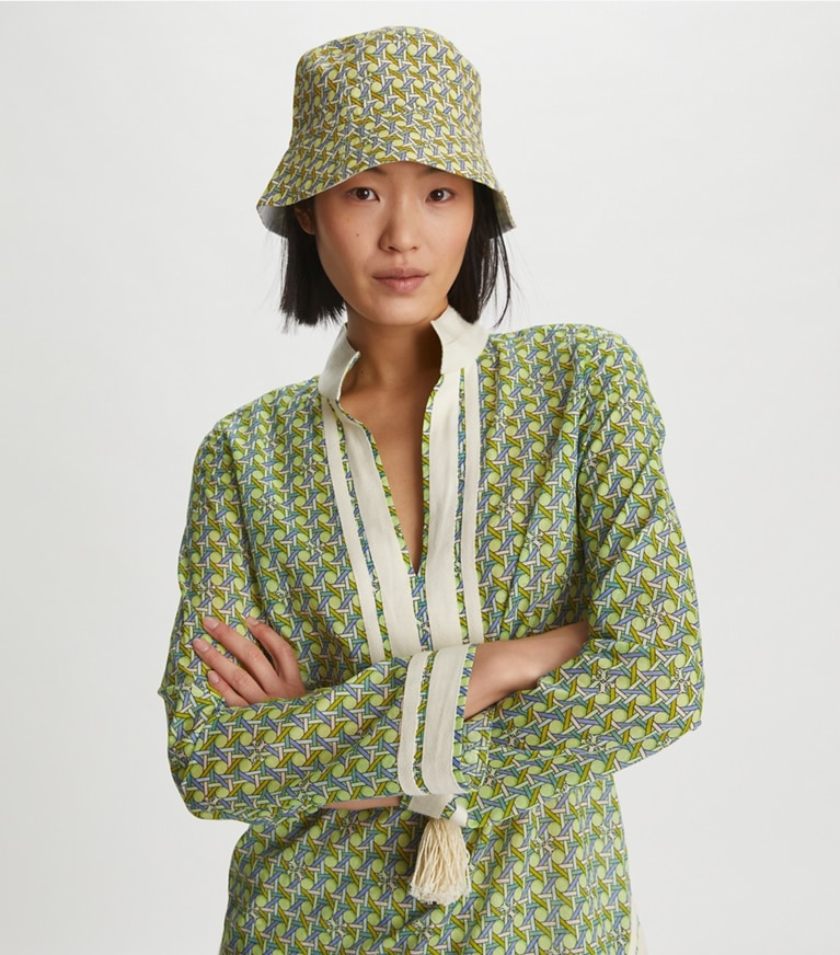 Tory Burch designer hats Reversible Short-Brim Basket-Weave Bucket Hat  in Multi front