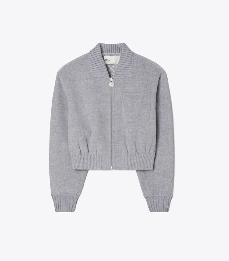 Tory Burch designer jackets Reversible Wool Jacket in Back Side T Monogram Jacquard Combo B front