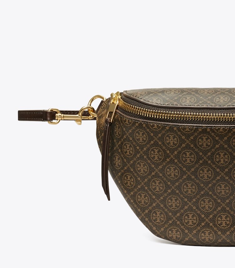 Tory Burch diseñador riñoneras Riñonera con monograma de T de lona revestida en French Press detalle