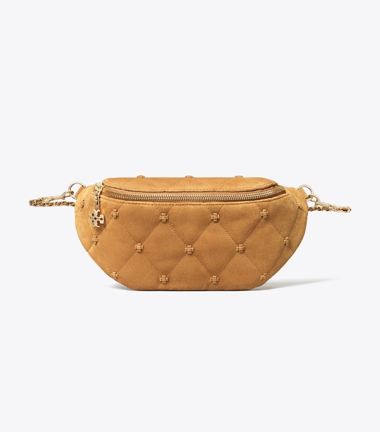 Tory Burch diseñador riñoneras Riñonera de gamuza Bunny Knot en Toffee frente