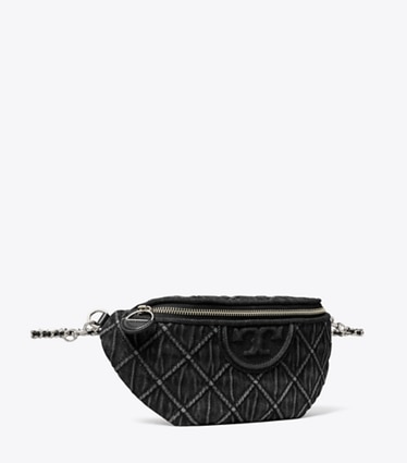 Tory Burch diseñador riñoneras Riñonera de mezclilla Fleming en Black ángulo