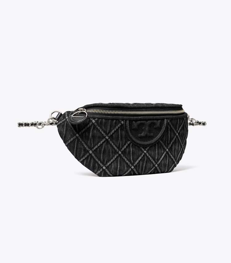 Tory Burch diseñador riñoneras Riñonera de mezclilla Fleming en Black ángulo