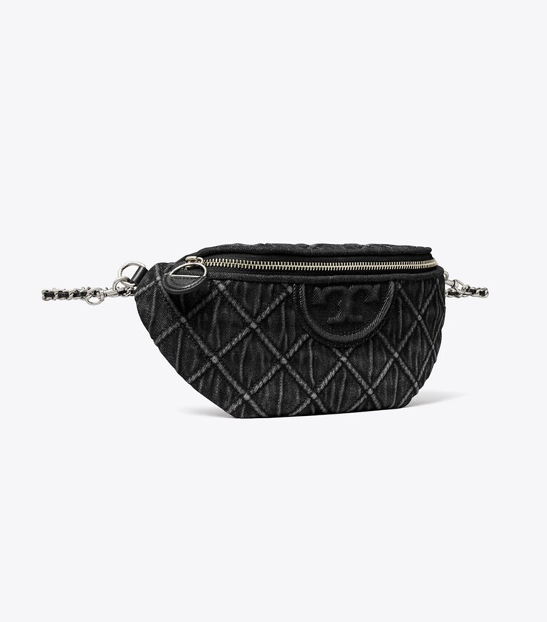 Tory Burch diseñador riñoneras Riñonera de mezclilla Fleming en Black ángulo