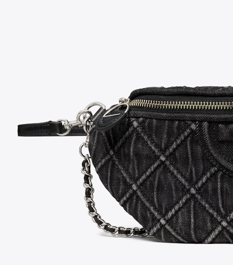 Tory Burch diseñador riñoneras Riñonera de mezclilla Fleming en Black detalle