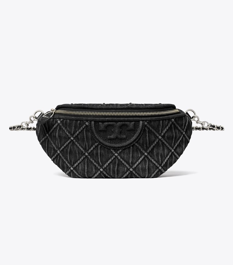 Tory Burch diseñador riñoneras Riñonera de mezclilla Fleming en Black frente