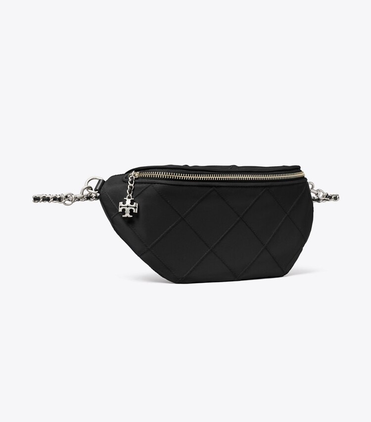 Tory Burch diseñador riñoneras Riñonera de nailon Fleming en Black ángulo